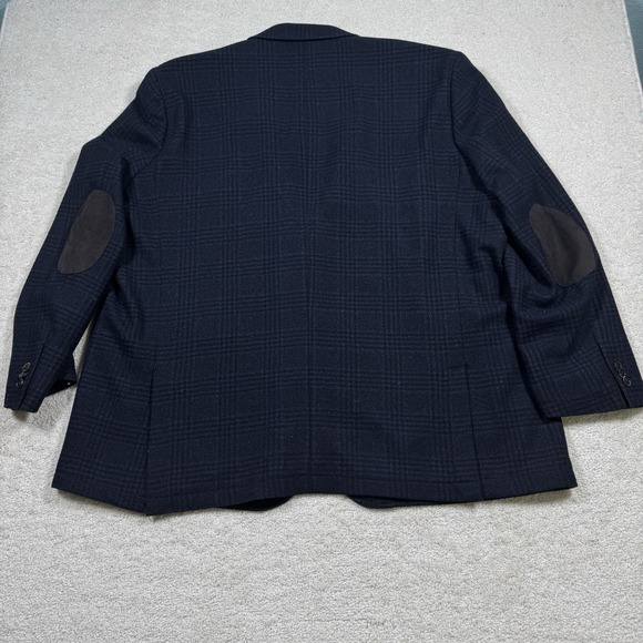 Joseph‎ Abboud Blazer Jacket Men's 3X Navy Plaid Wool Elbow Patch Classic Fit - Picture 3 of 10